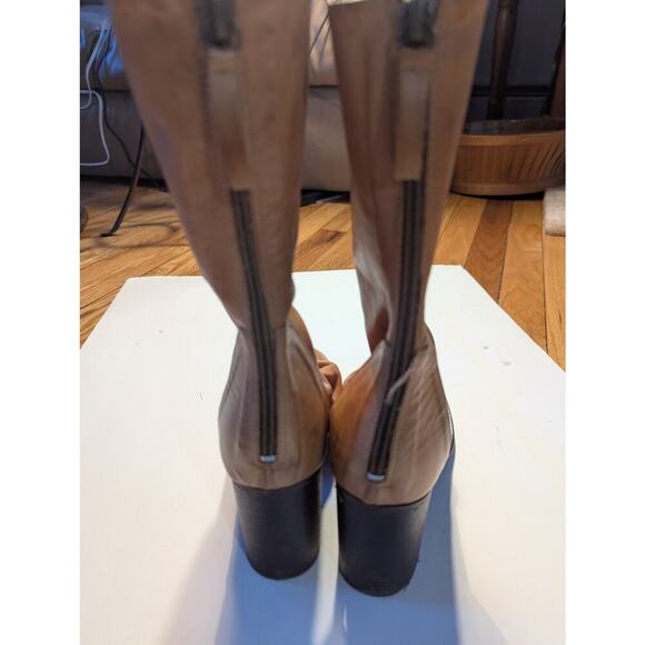 Leather Ankle Boots Chunky Heel Back Zipper Stylish Comfortable Brown - Picture 3 of 4